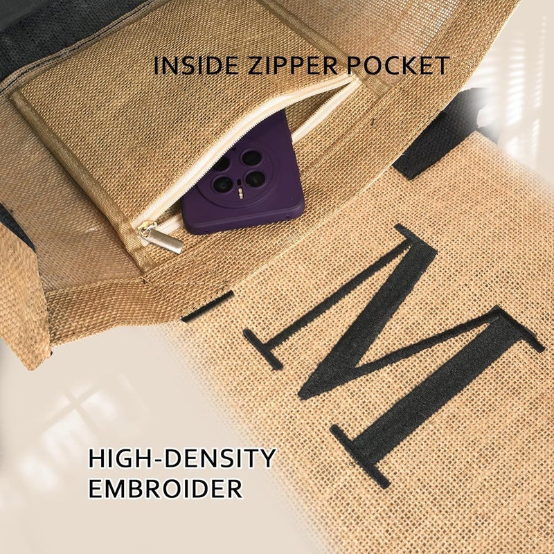 BeeGreen Embroidery Monogram Initial Tote Bag for Women Teacher Mom Friend Personalized Gift for Birthday Beach Work Wedding - Image 3